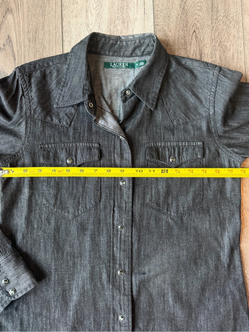 LaurenRalph Lauren- Vintage Black Denim-Pearl Snap Western Shirt 100% Cotton (S) - Picture 4 of 9